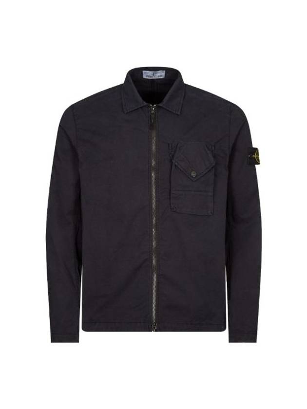 Stretch Cotton Gabardine Overshirt Jacket Navy - STONE ISLAND - BALAAN 1