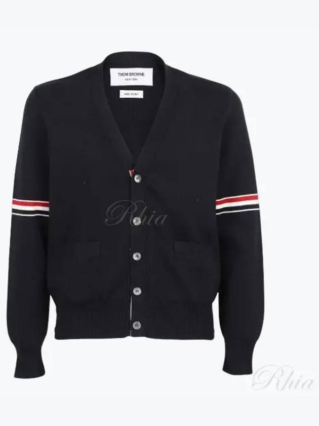 Milano Stitch Sprite Armband Cotton V-neck Cardigan Navy - THOM BROWNE - BALAAN 2