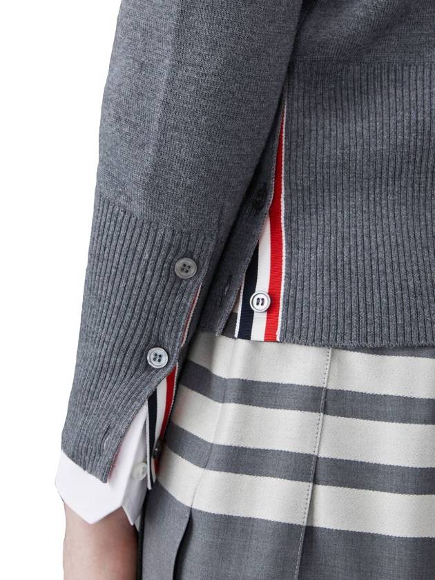 Milano Stitch 4 Bar Classic V Neck Fine Merino Wool Cardigan Medium Grey - THOM BROWNE - BALAAN 6