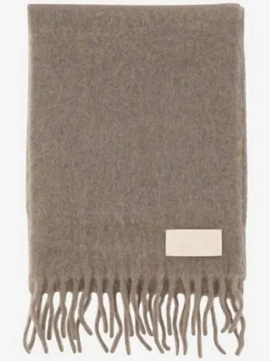 Logo Patch Fringe Wool Muffler Taupe - AMI - BALAAN 2