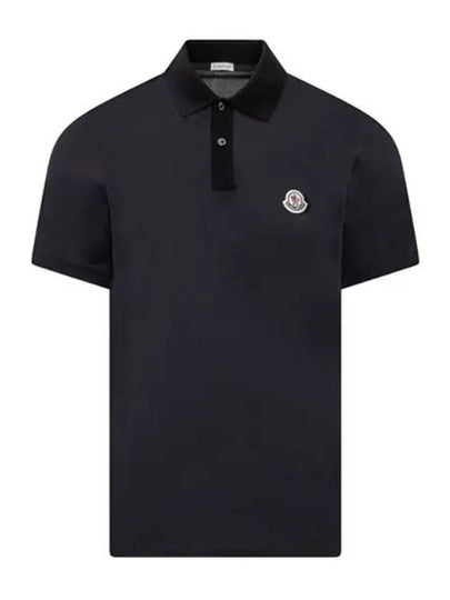 Men's Logo Patch Color Scheme Collar Short Sleeve Polo Shirt Navy - MONCLER - BALAAN 2