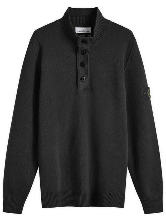 Wappen Patch Half Button Lambswool Knit Top Black - STONE ISLAND - BALAAN 3