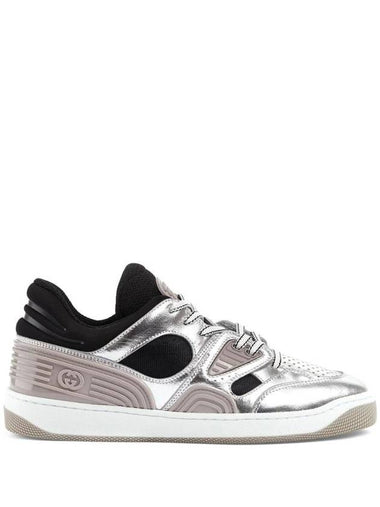 Basket Metallic Leather Low Top Sneakers Black Silver - GUCCI - BALAAN 1