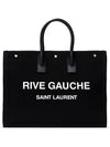 Rive Gauche Logo Linen Leather Tote Bag Black - SAINT LAURENT - BALAAN 1