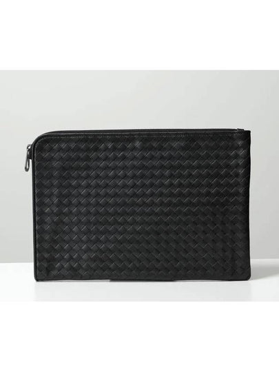 Intrecciato Weaving Zipper Medium Clutch Bag Black - BOTTEGA VENETA - BALAAN 2