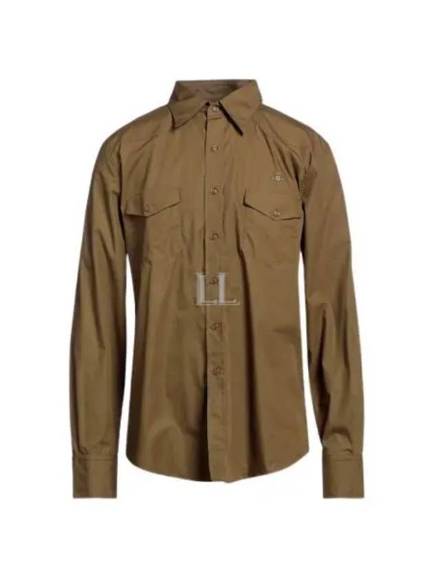 ORB Logo Cotton Long Sleeve Shirt Olive - VIVIENNE WESTWOOD - BALAAN 2