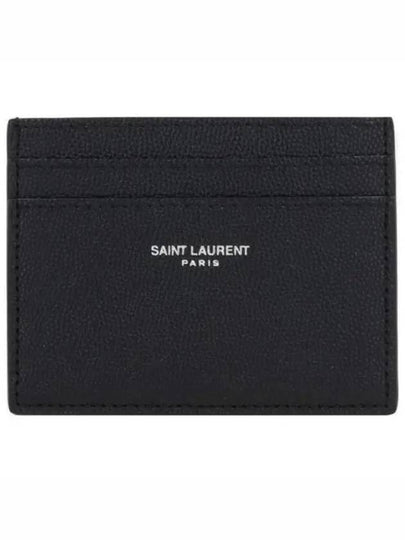 Embossed Leather Card Wallet Black - SAINT LAURENT - BALAAN 2