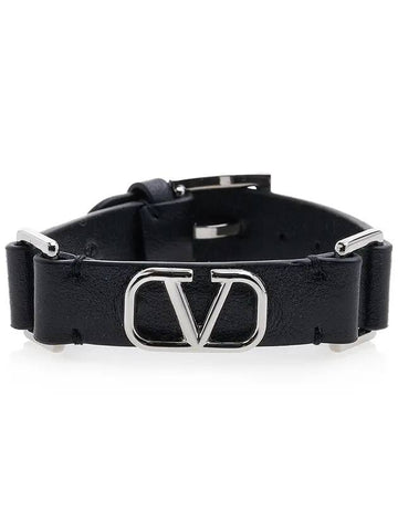 V Logo Leather Bracelet Black - VALENTINO - BALAAN 1