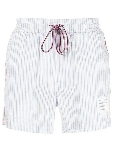 RWB Trimmed Striped Swim Shorts Light Blue - THOM BROWNE - BALAAN 1