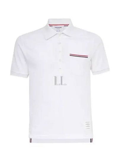 Men's Three Stripes Pocket Mercerized Short Sleeve Polo Shirt White - THOM BROWNE - BALAAN 2