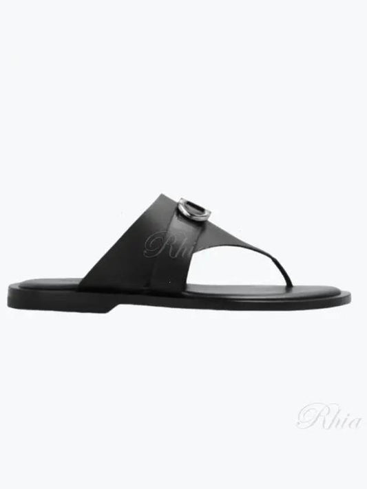 Gancini Leather Flip Flops Black - SALVATORE FERRAGAMO - BALAAN 2