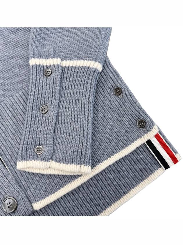 Women's Fine Merino Jersey Sailboat 4 Bar Boxy V Neck Cardigan Dark Blue - THOM BROWNE - BALAAN 6