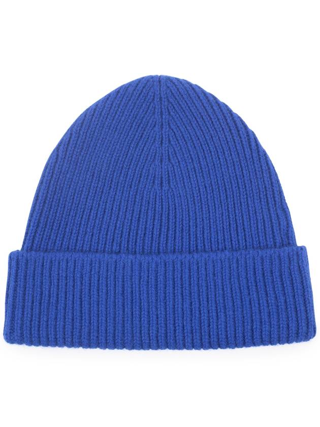 Embroidered Logo Ribbed Cashmere Beanie Blue - BURBERRY - BALAAN 3