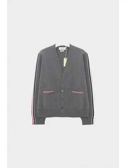 Men's Navy Side Intarsia Milano Stitch Wool Cardigan Grey - THOM BROWNE - BALAAN 2