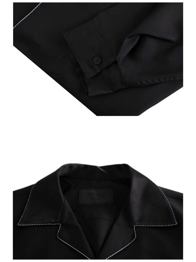 Embroidered Logo Pocket Silk Long Sleeve Shirt Black - PRADA - BALAAN 8