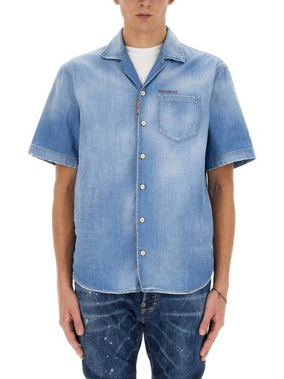 Pocket Denim Cotton Short Sleeve Shirt Blue - DSQUARED2 - BALAAN 2