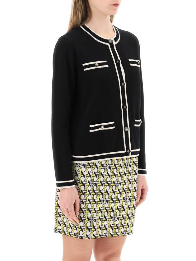 Kendra Button-Up Crew Neck Cardigan Black - TORY BURCH - BALAAN 3