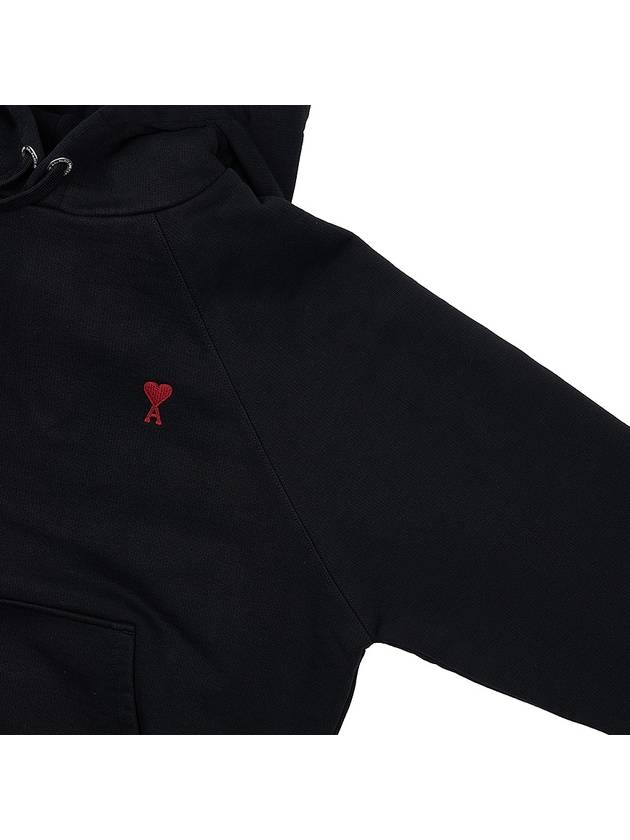 Heart Logo Cotton Hoodie Black - AMI - BALAAN 5