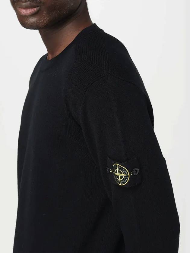 Compass Badge Crewneck Virgin Wool Knit Top Black - STONE ISLAND - BALAAN 5