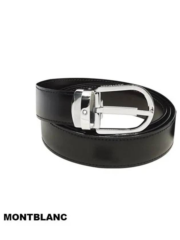 Horseshoe Buckle Reversible Leather Belt Black Brown - MONTBLANC - BALAAN 3