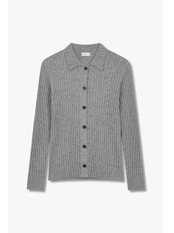 Women s Cashmere Ribbed Cardigan Melange Gray - DRIES VAN NOTEN - BALAAN 1