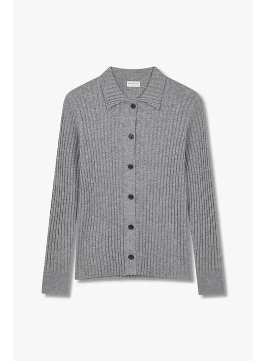 Women s Cashmere Ribbed Cardigan Melange Gray - DRIES VAN NOTEN - BALAAN 1