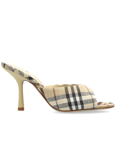 Check Linen Blend Mews High Mule Alabaster - BURBERRY - BALAAN 2