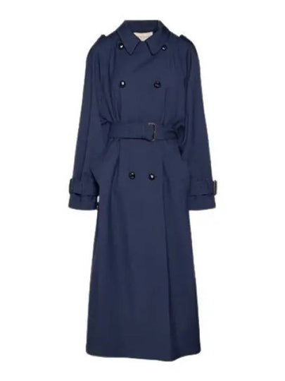 Double Breasted Wool Trench Coat Blue - GUCCI - BALAAN 2