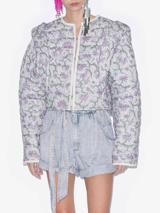 Drew Short Quilted Printed Cotton Jacket Ecru Lilac - ISABEL MARANT - BALAAN 7