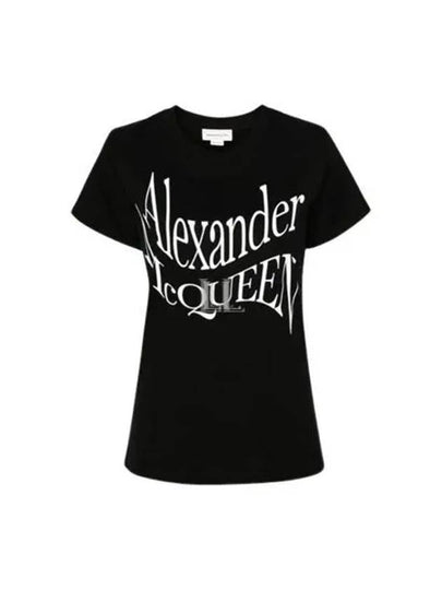 Logo Printed Crewneck Short Sleeve T-Shirt Black - ALEXANDER MCQUEEN - BALAAN 2