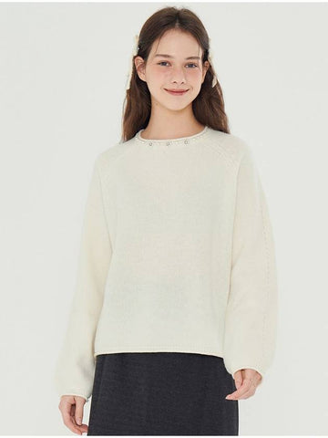 Jewelry Neck Wool Knit Top Ivory - METAPHER - BALAAN 1