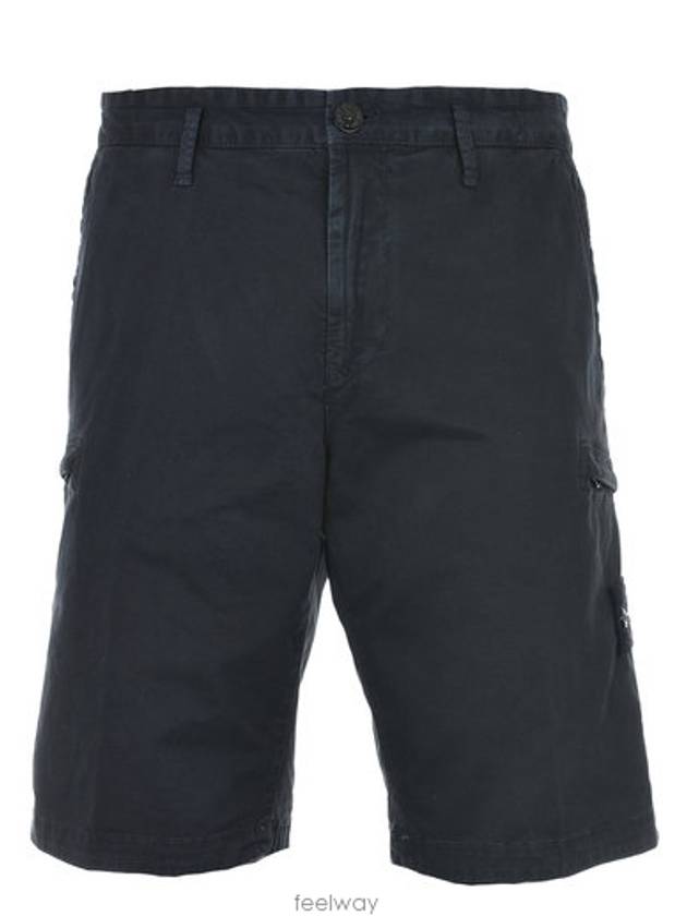 Men's Waffen Patch Bermuda Cargo Half Shorts Navy - STONE ISLAND - BALAAN.