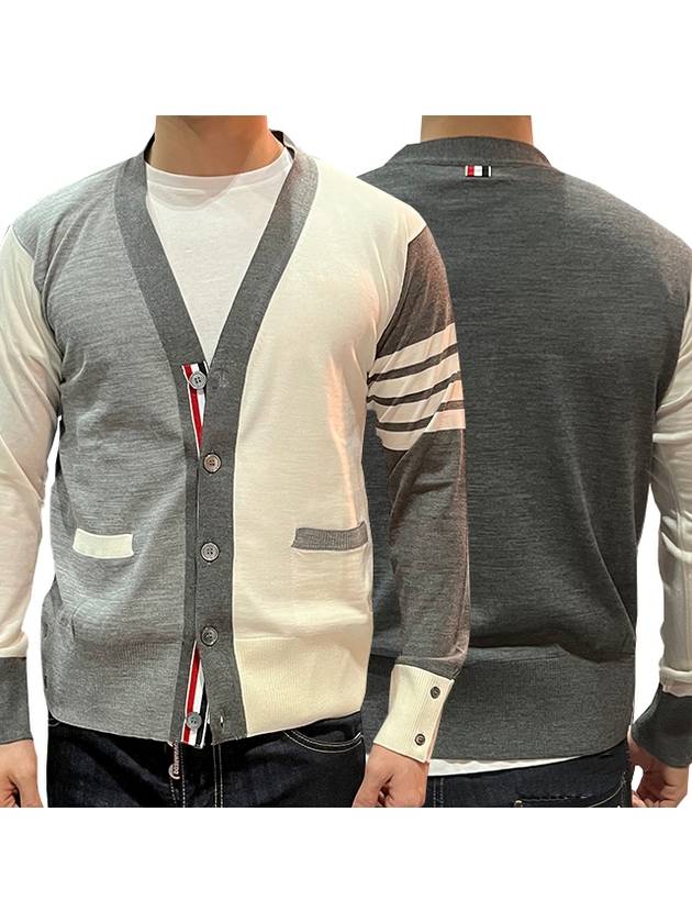 Men's Sustainable Classic Diagonal Wool Cardigan Tonal Grey - THOM BROWNE - BALAAN 2