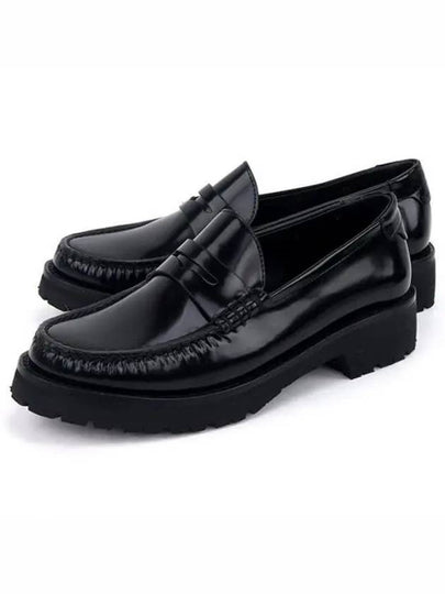 Women's Chunky Penny Slippers Smooth Leather Loafers Black - SAINT LAURENT - BALAAN 2