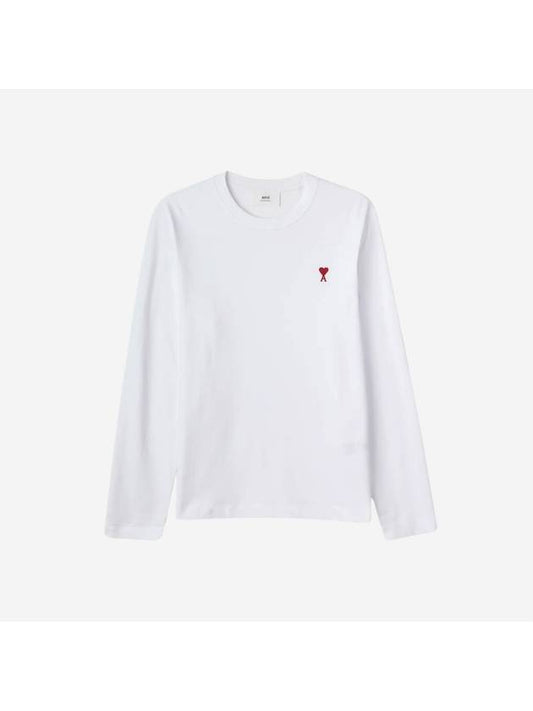 Chain Stitch Heart Logo Long Sleeve T-Shirt White - AMI - BALAAN 2