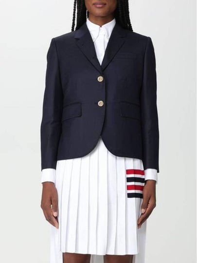 Women's Twill Slim Fit Single Breasted Wool Jacket Navy - THOM BROWNE - BALAAN 2