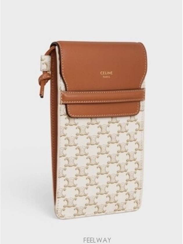 Triomphe Canvas Lambskin Flap Cell Phone Mini Bag White Tan - CELINE - BALAAN 3