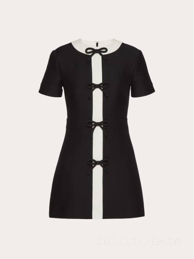 Women's Bow Detailed Two Tone Short Dress Nero - VALENTINO - BALAAN 2