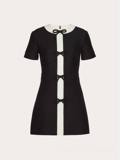 Women's Bow Detailed Two Tone Short Dress Nero - VALENTINO - BALAAN 2