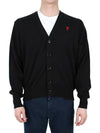 Red Heart Logo Merino Wool Cardigan Black - AMI - BALAAN 2