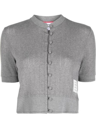 Pointel Rib Short Sleeve Cardigan Grey - THOM BROWNE - BALAAN 1