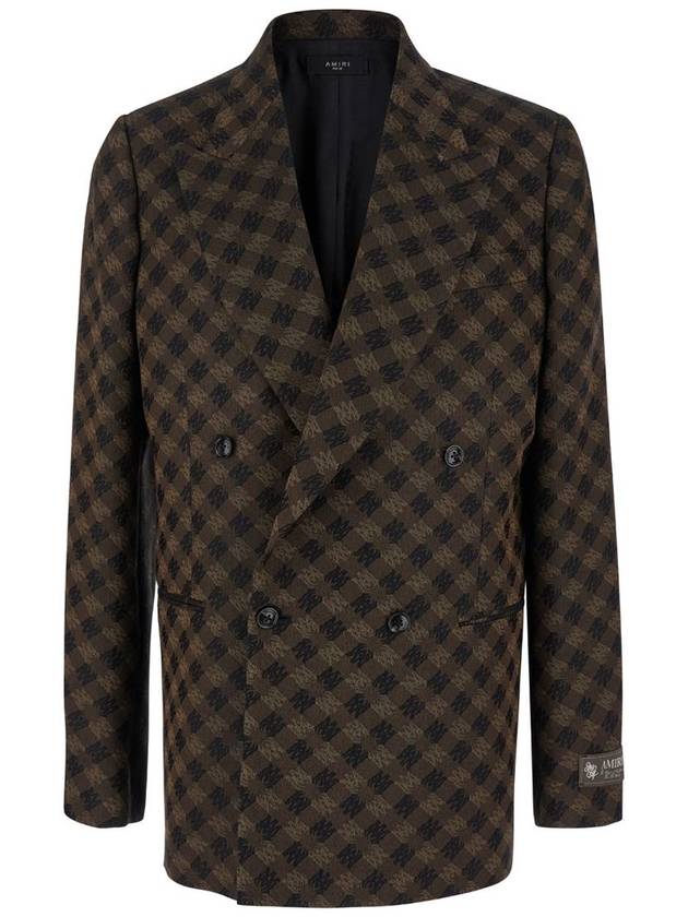 Brown Double-Breasted Jacket With Check Motif In Wool Blend Man - AMIRI - BALAAN 1