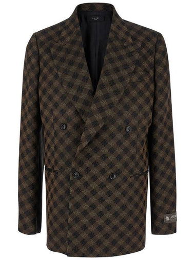 Brown Double-Breasted Jacket With Check Motif In Wool Blend Man - AMIRI - BALAAN 1