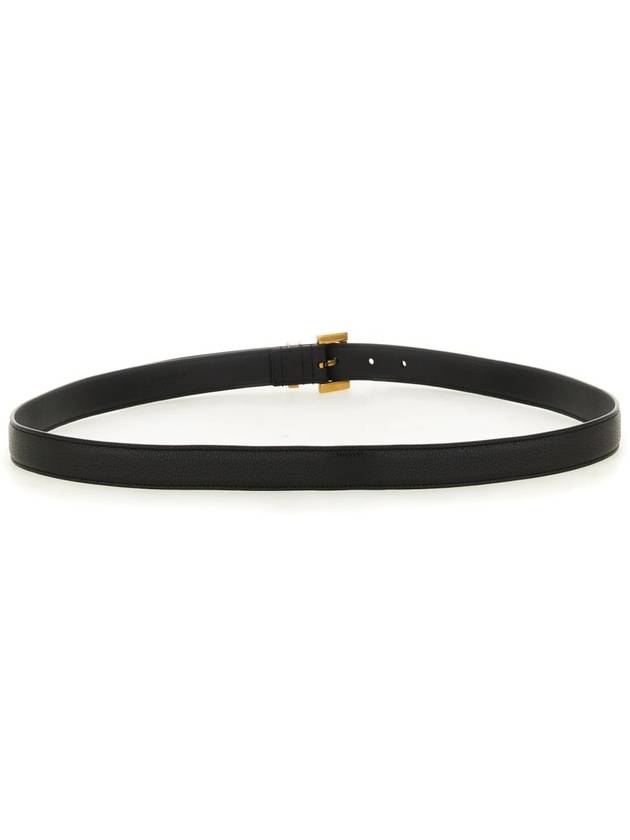 Cassandre Grained Leather Square Buckle Thin Belt Black - SAINT LAURENT - BALAAN 4