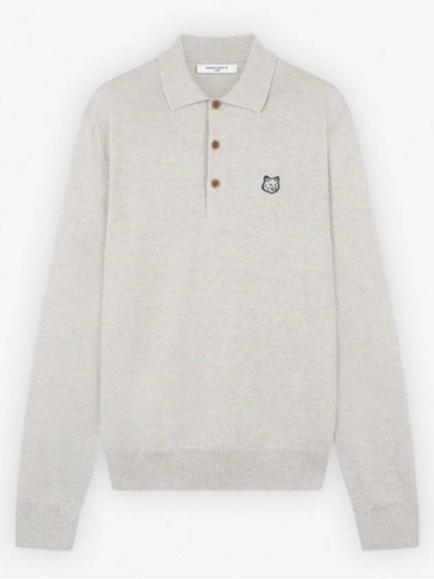 Fox Head Patch Long Sleeve Polo Shirt Light Grey Melange - MAISON KITSUNE - BALAAN 2