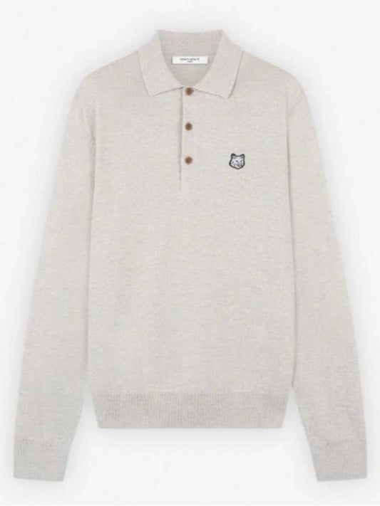 Fox Head Patch Long Sleeve Polo Shirt Light Grey Melange - MAISON KITSUNE - BALAAN 2