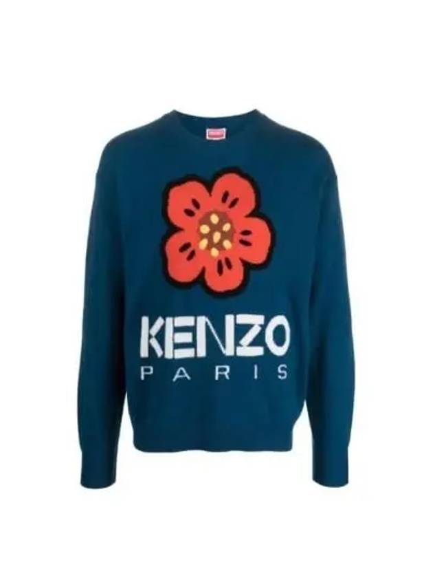 Boke Flower Merino Wool Knit Top Blue - KENZO - BALAAN 2