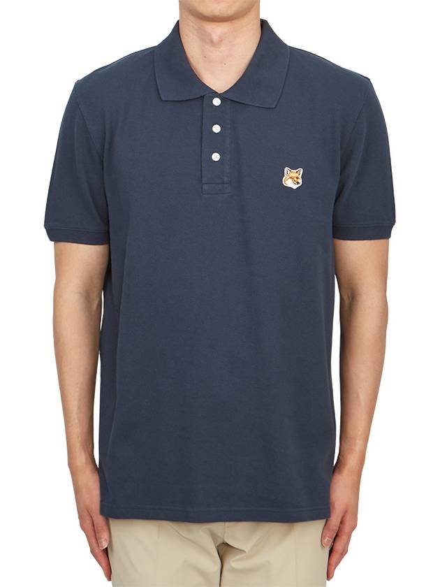 Fox Head Patch Cotton Polo Shirt Blue - MAISON KITSUNE - BALAAN 2