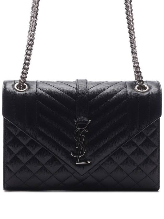 Envelope Medium Chain Bag in Mix Matelasse Grain De Poudre Embossed Leather Black - SAINT LAURENT - BALAAN 2