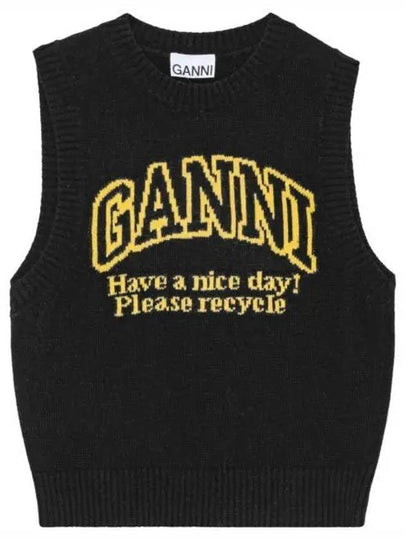 Intarsia Graphic Crewneck Vest Black - GANNI - BALAAN 2